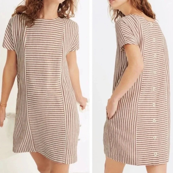 Madewell Linen Blend Stripe Play Button Back Tee Dress Size XS - Picture 6 of 6
